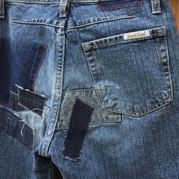 Seal Kay Patchwork Indigo Blue Denim Jeans Straight Leg Fit Womens Size 26 NWOT - Picture 13 of 16